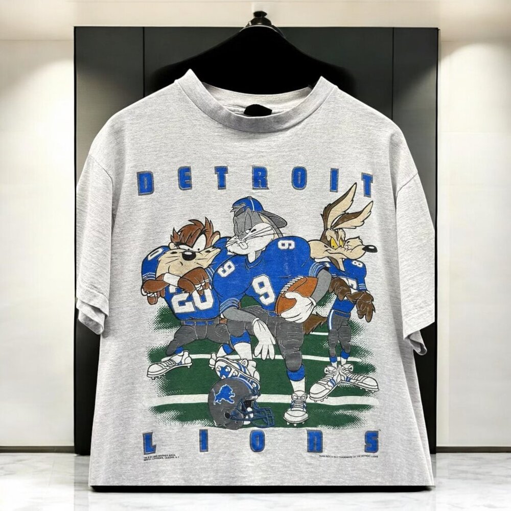 Detroit Lions 1993 Looney Tunes Ash Short sleeve T shirt basic HN1209